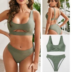 Cut out high waisted bikini swimsuit